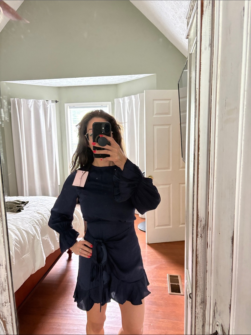 Hello Molly Navy Long-Sleeve Ruffle Mini Dress NWT